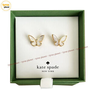 Kate Spade Pearl Flutter Butterfly Stud Earrings Gold Cream White NEW IN BOX